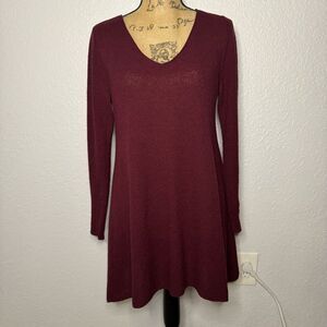 Eileen Fisher Wool Tunic Sweater Dress Size S Burgundy Long Sleeve V Neck Flowy